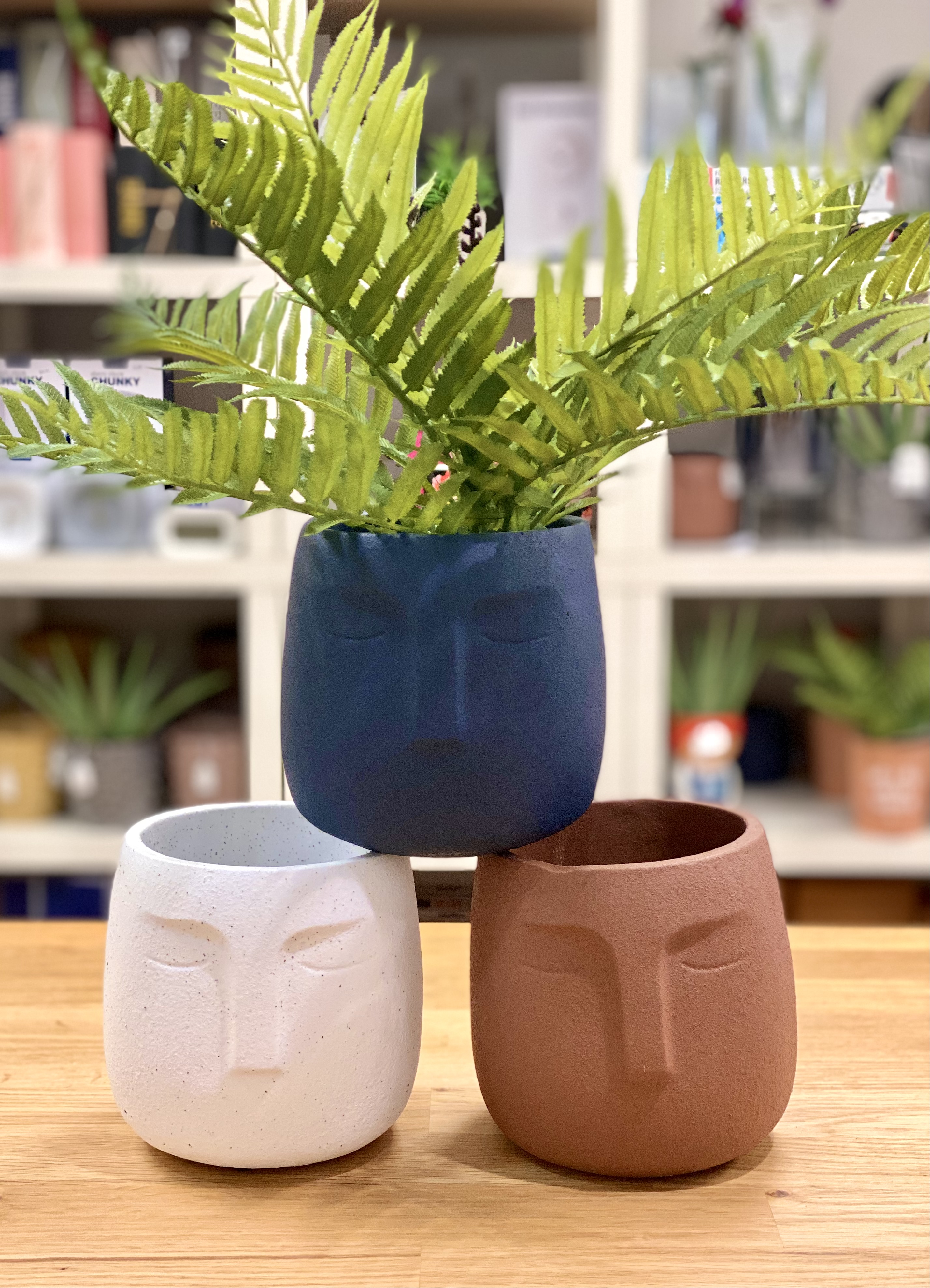 Cement Face Plant Pot Dark Blue Gift+Home Altrincham