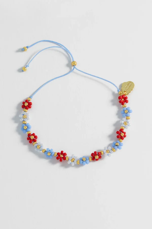 Red, Blue & White Daisy Chain Bracelet - Image 3