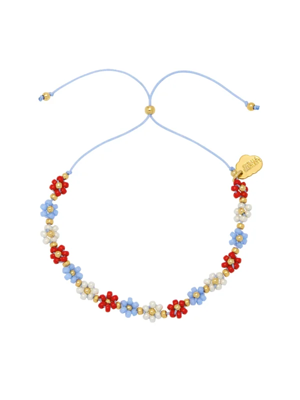 Red, Blue & White Daisy Chain Bracelet - Image 5