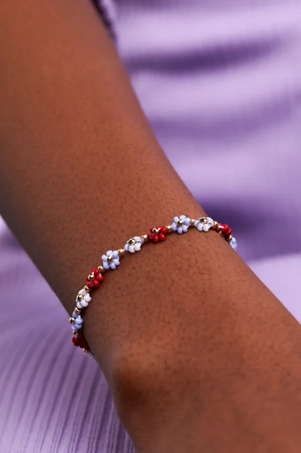 Red, Blue & White Daisy Chain Bracelet - Image 2