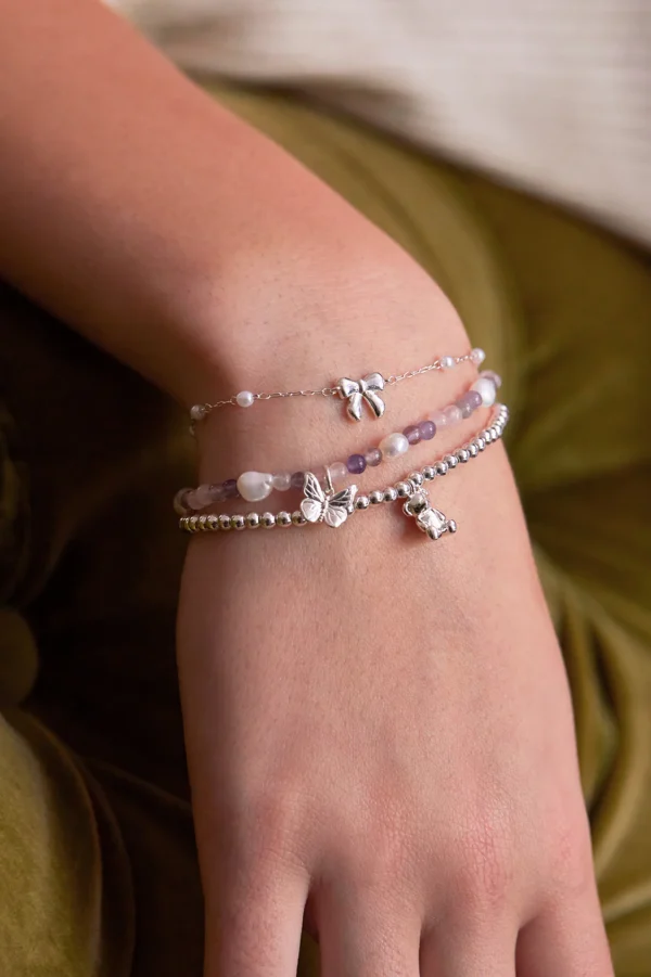 Bow With Pearl Beaded Chain Bracelet - Image 4