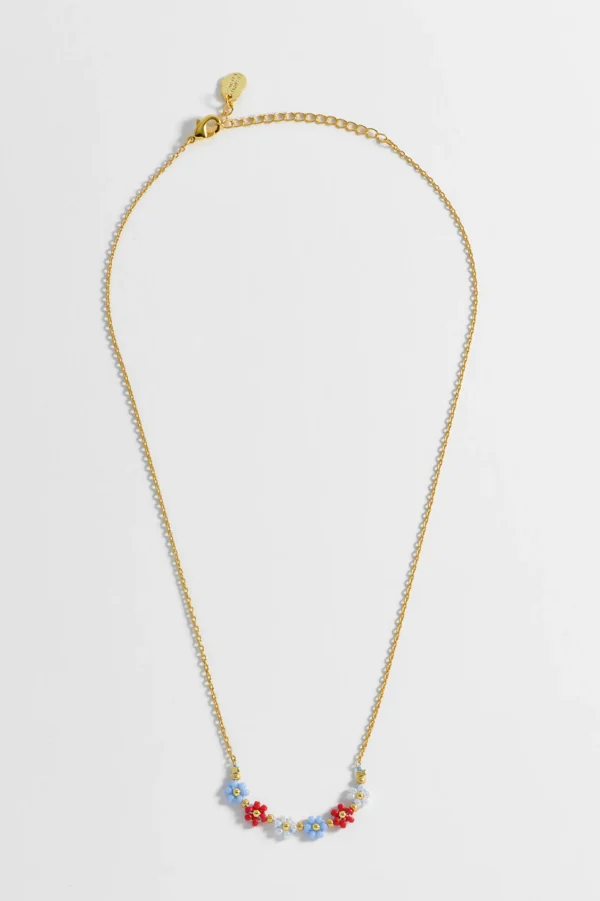 Red, Blue & White Daisy Chain Necklace - Image 2