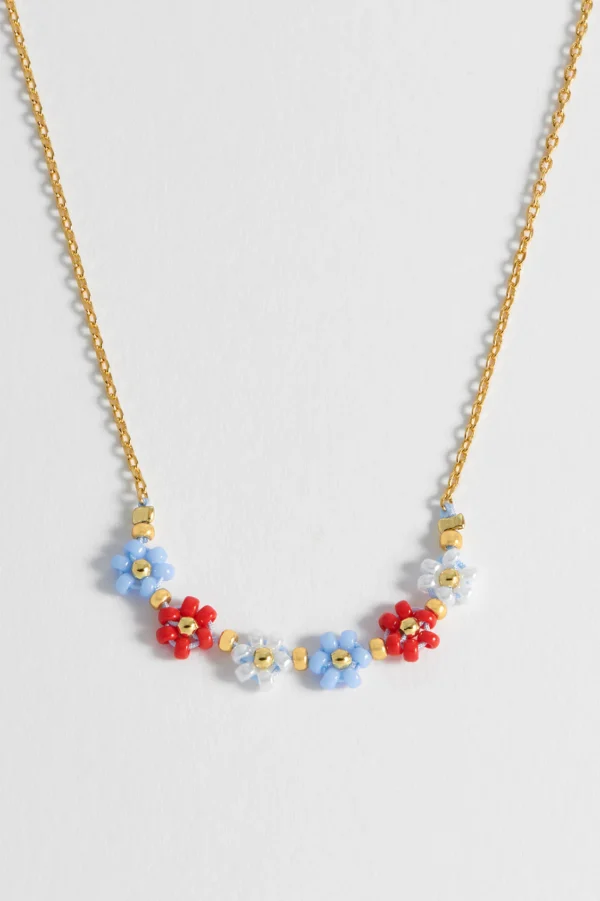 Red, Blue & White Daisy Chain Necklace - Image 3