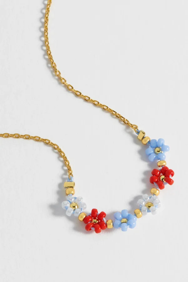 Red, Blue & White Daisy Chain Necklace - Image 4