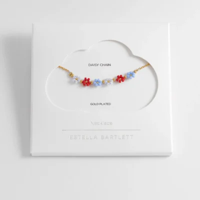 Red, Blue & White Daisy Chain Necklace