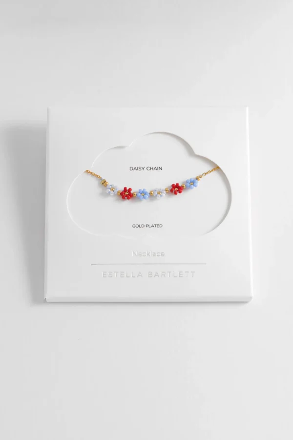 Red, Blue & White Daisy Chain Necklace
