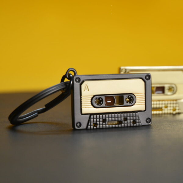 Grey & Gold Cassette Keyring - Image 3