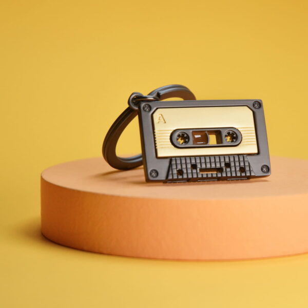 Grey & Gold Cassette Keyring - Image 4