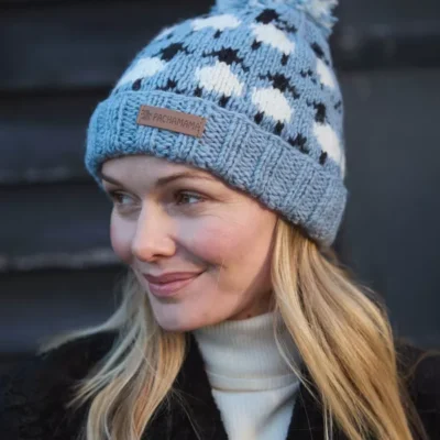 Merino Sheep Bobble Beanie Blue